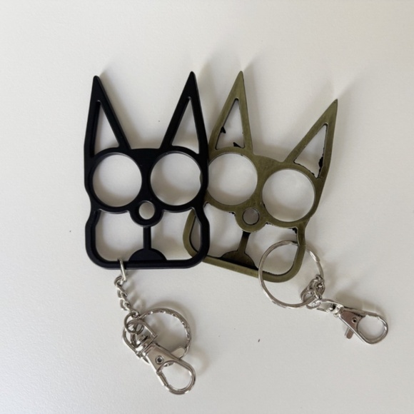 Cat~Knuckles Public & Personal Safety Keychain ~ 2 black & gold cat keychains - Picture 1 of 1